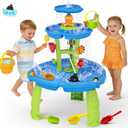 2026 Toddlers Water Table, 3-Tier Rain Showers Splash Pond Sensory Table with Water Pump & Water Toy Accessories, Summer Outdoor Toys, Kids Water and Sand Activity Playset for Boys Girls Age 3-5