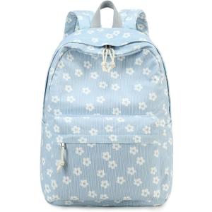 Bluboon School Backpack for Teen Girls Bookbags Elementary High School Corduroy Laptop Bags Women Travel Daypacks (Corduroy White Little Flower)