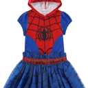 Marvel Spider-Man Girls Hooded Tulle Cosplay Dress for Toddler and Big Kids (4T, Red/Blue)