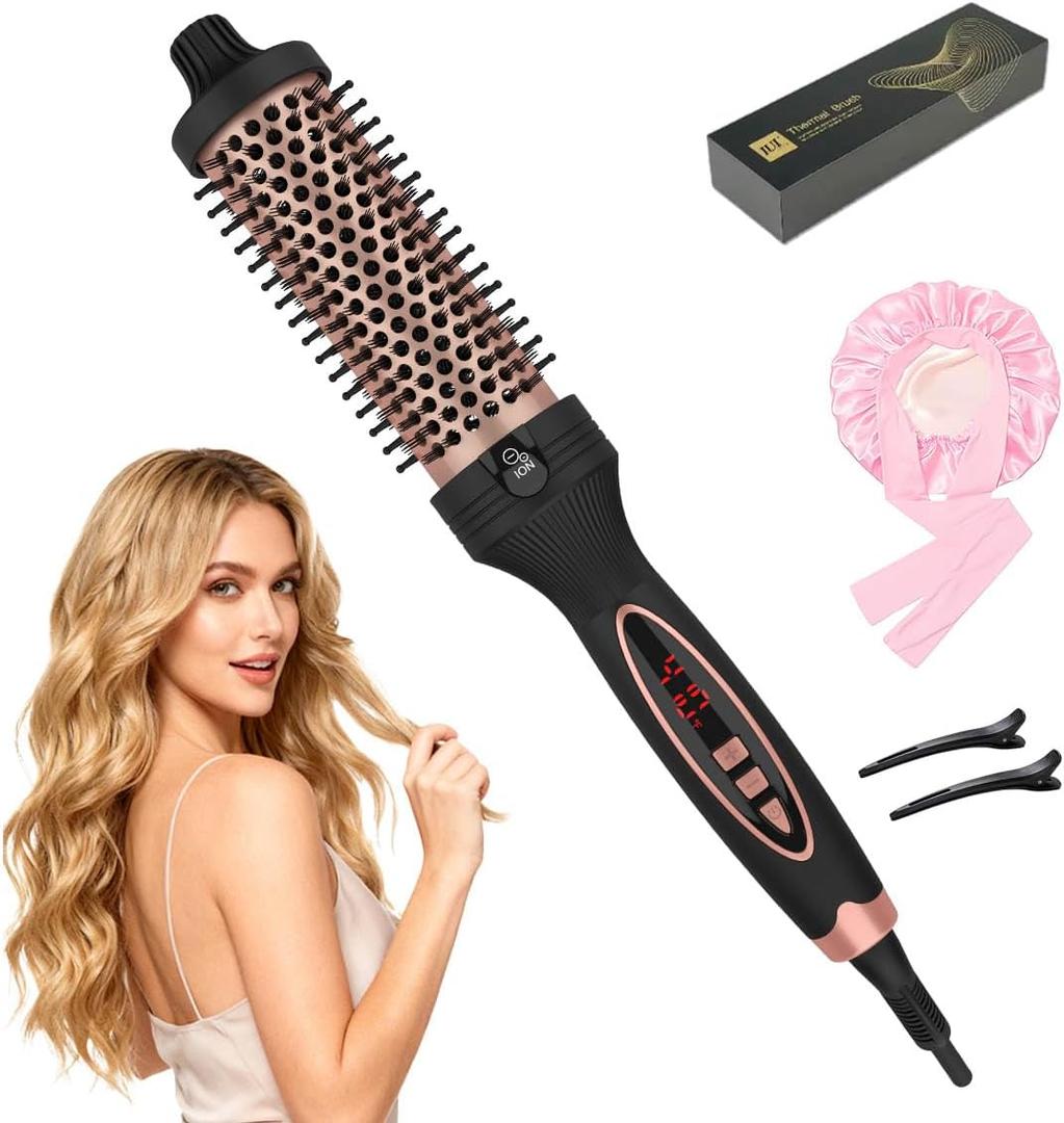 IUIBeauty Thermal Brush, Heated Round Brush with 5 Heat Settings & LED Display, 1.5 inch Negative Ion Blowout for Long Hair Curling Iron, Dual Voltage (Rose Gold)