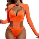 Avidlove Rave Outfits for Women Festival Sexy Lingerie Bodysuit Buckle Shrug Crop Top Set (3X-Large, Orange)
