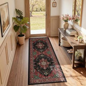 RELEANY Washable Area Rug, Runner 2'x5', Red/Black