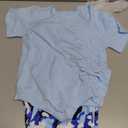 Girls Irregular Ruched Drawstring Short Sleeve Top & Camo Pants 2Pcs Summer Set Size 6-14 Pink (7-8 Years, Blue)