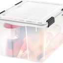 IRIS USA 46 Quart WEATHERPRO Plastic Storage Box with Durable Lid and Seal and Secure Latching Buckles, Clear with Black Buckles, 1 Pack
