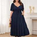 CICIDUDU Plus Size Casual Summer Boho Maxi Dress for Curvy Women Short Sleeve Tiered Flowy A-line Long Dress with Pockets (XL)