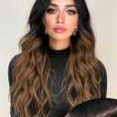 AISI HAIR Brown Wig for Women, Long Wavy Black To Brown Lace Hairline Middle Part Synthetic Heat Resistant Wig for Daily Party-26 Inch