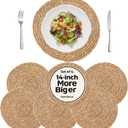 13.8" Round Woven Placemats Set of 6 - Boho Farmhouse Rattan Chargers for Dinner Plates, Braided Jute Table Mats for Dining Decor, Natural Water Hyacinth Heat Resistant Place Mats