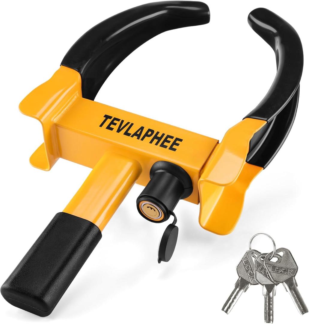 Tevlaphee Universal Wheel Lock Heavy Duty Security Trailer Wheel Lock Tires Anti Theft for Car SUV Boat Motorcycle Golf Cart Great Deterrent Bright Color with 3 Keys(Black & Yellow)