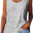 Sparkly Spaghetti Strap Tank Tops for Women Cute Sleeveless Double Layer Sequin Top Camisole, Silver 