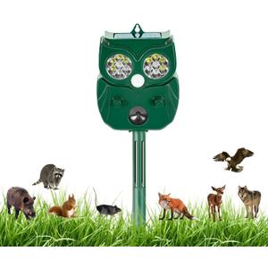 2026 Owl Solar Repellent with Motion Sensor & Triple System (Ultrasonic, LED, Sound) – Safe Outdoor Pest Control for Garden, Yard – Deters Moles, Skunks