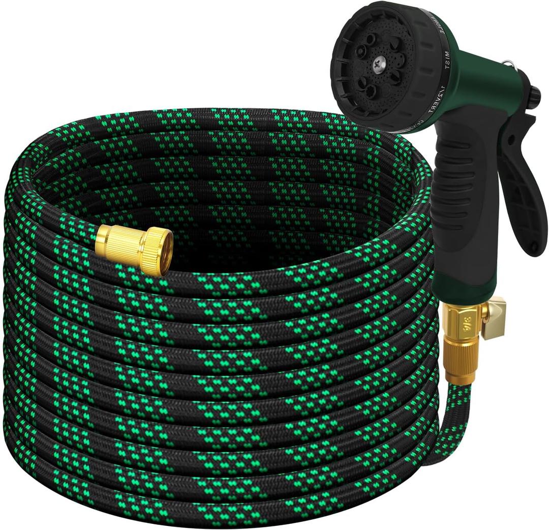 100FT Premium Garden Hose Ultra Lightweight Non-Expanding Design 100 FT Watering Hose with 10 Function Nozzle, Kink & Tangle-Free, Leakproof & Pressure Resistant for Yard/Lawn/Camping (Black&Green)