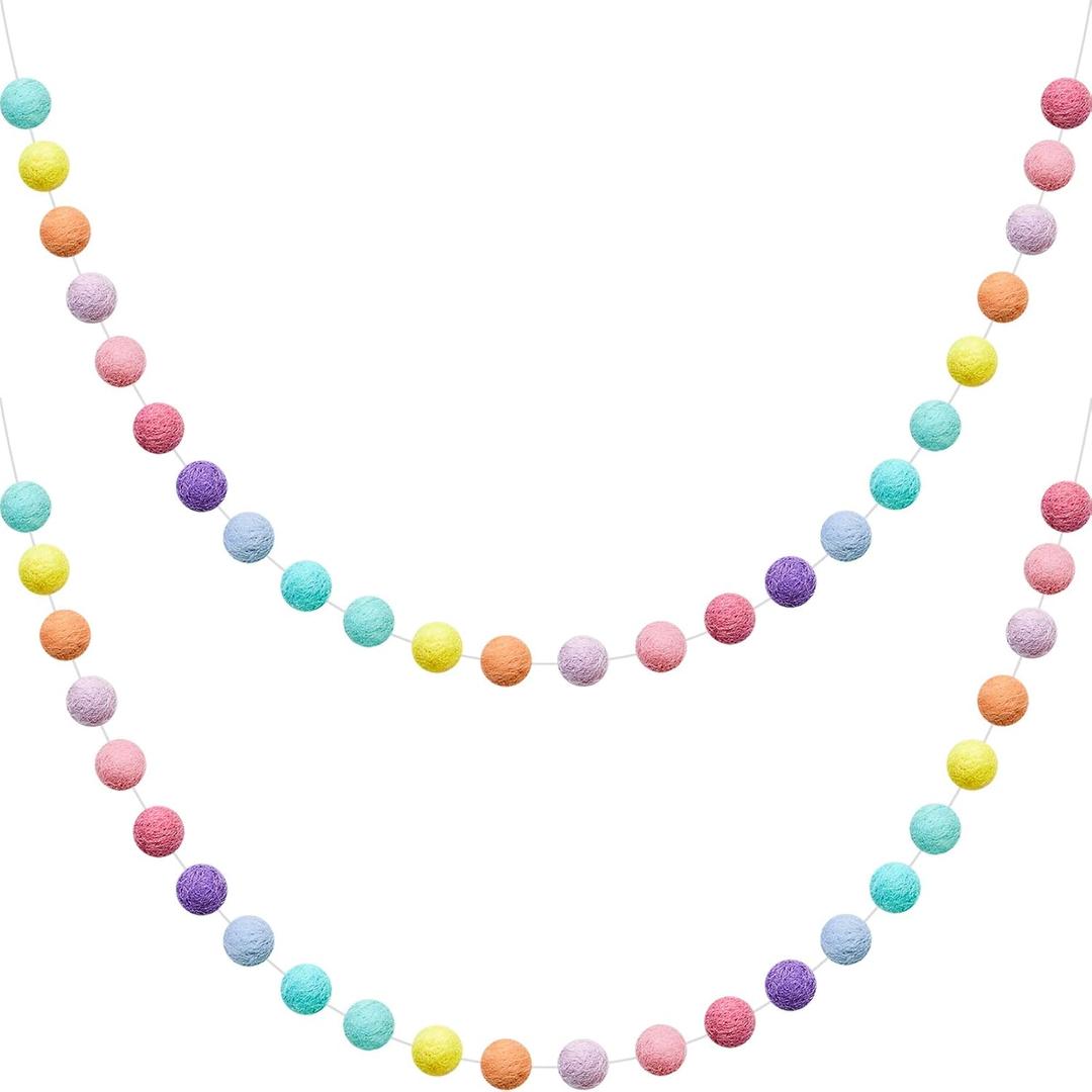WILLBOND 2 Pieces Wool Felt Rainbow Ball Garland Colorful Pom Pom 6.5 ft Long 24 Ball Garland for Easter Mardi Gras Classroom Halloween Thanksgiving Xmas (Multiple Colors)