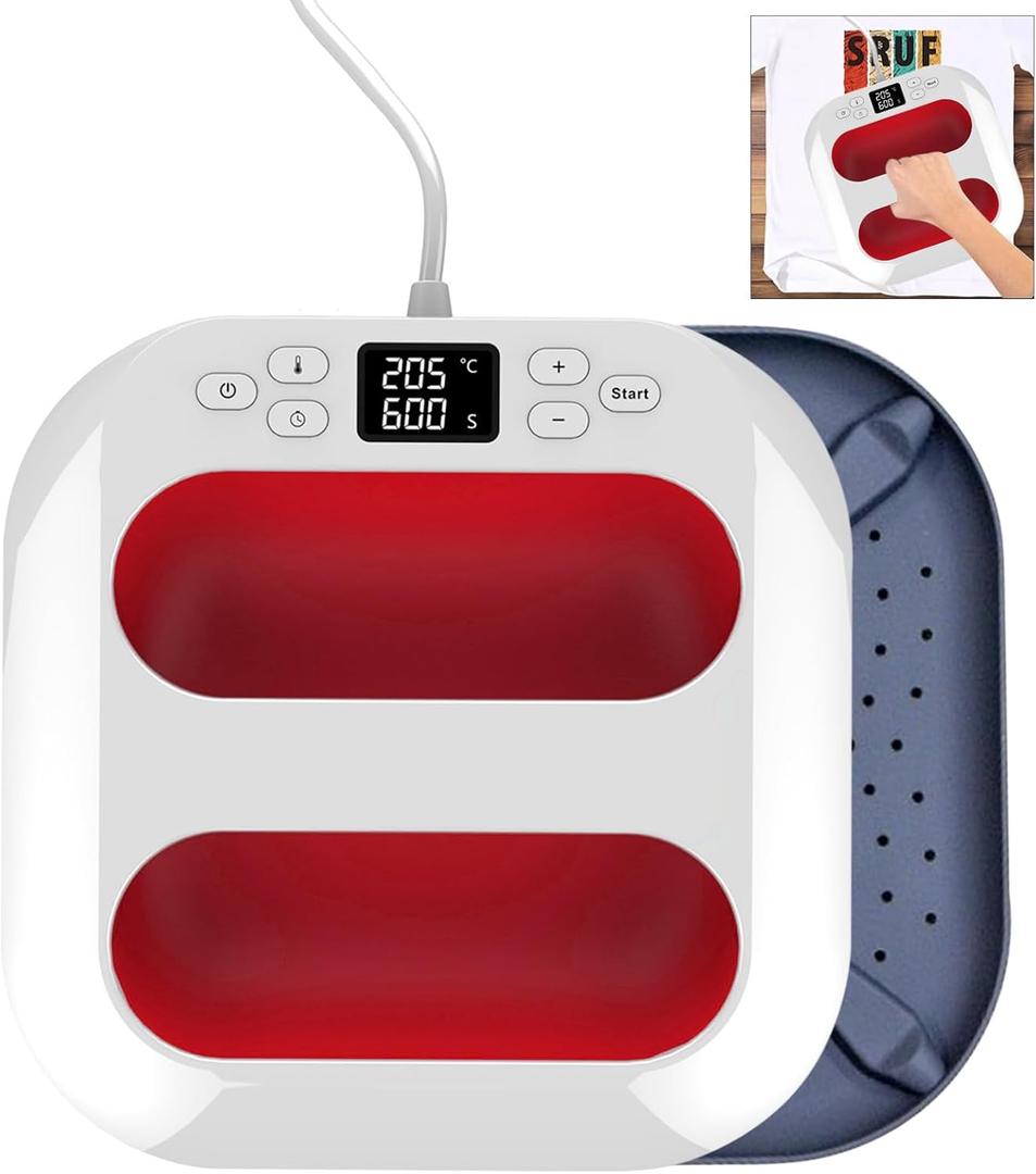 Heat Press Machine - Portable & Compact Heat Transfer Machine, Suitable for T-Shirts, Bags, Pillows, Fuse Beads, Clothing Sublimation and HTV Vinyl Printing, 9"X9" Red