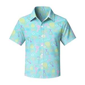 Yoimira Boys Hawaiian Shirt Neon Tropical Print Short Sleeve Button Down for Kids Age 11-12