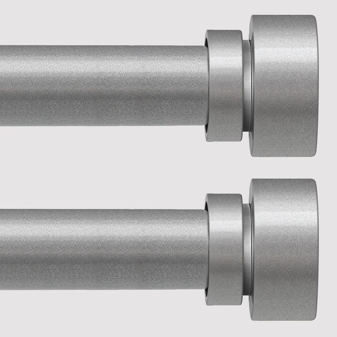 2 Pack Modern Silver Curtain Rods Set for Windows 28 to 48 Inches Adjustable Length Heavy Duty 1" Diameter Window Curtain Rod with Decorative Finials for Outdoor Bedroom Kitchen Living Room