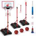 5 in 1 Kids Basketball Hoop and T Ball Set, Adjustable Height Basketball Stand, Pool Basketball Hoop, T Ball Set for Toddlers, Outdoor/Indoor Toys for Boys Girls Kids