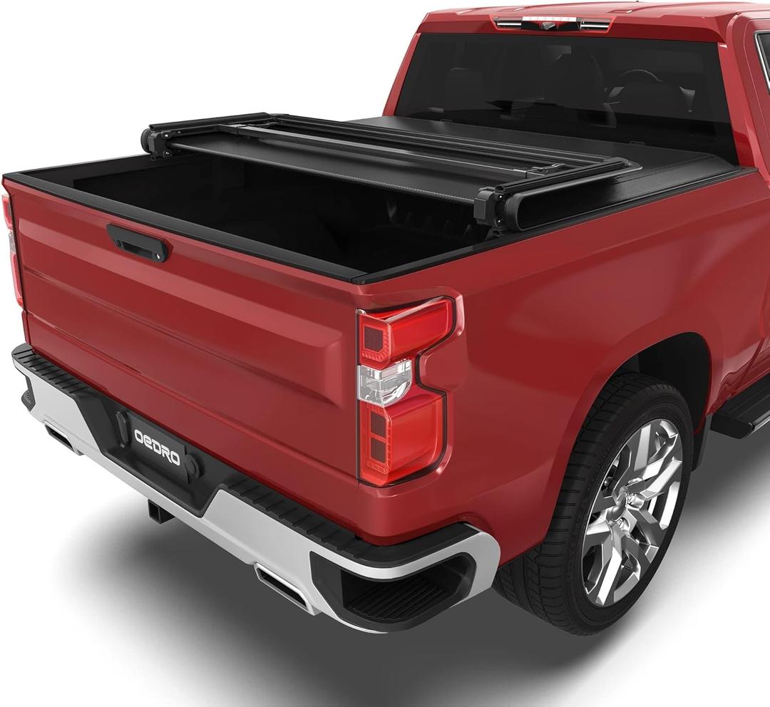oEdRo Tri-Fold Truck Bed Soft Tonneau Cover Compatible with 2019-2025 Chevy Silverado 1500 / GMC Sierra 1500 New Body Style, Fleetside 5.8 Feet Bed w/o Multi-Flex Tailgate (5.8ft Bed)