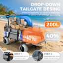 Beach Wagon with Extended Tailgate, 9" Big Sand-Proof Wheels, Heavy Duty 440lbs Folding Wagon Cart, 41" Utility Wagon with Side Bag, Adjustable Handle for Sand, Outdoor