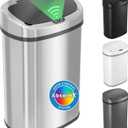 iTouchless 13 Gallon Oval Sensor Garbage Can with Odor Filter, Automatic Motion Sensor Kitchen Bin, Soft-Close Stainless Steel, Slim Curved Wastebasket for Narrow Walkways & Islands, Matte Silver (Light Silver, Black)