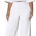 acelyn 2 Piece Pant Sets for Women Dressy 3/4 Sleeve Lapel Neck Top Wide Leg Pantsuits Business Casual Outfits, XL