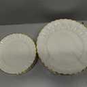 Lullaby 60PCS Ivory Scalloped Plastic Plates with Gold Rim, Disposable Elegant Plates Include 30pcs Dinner Plate 10.25", 30pcs Plastic Dessert Plate 7.5", Perfect for Wedding and Party