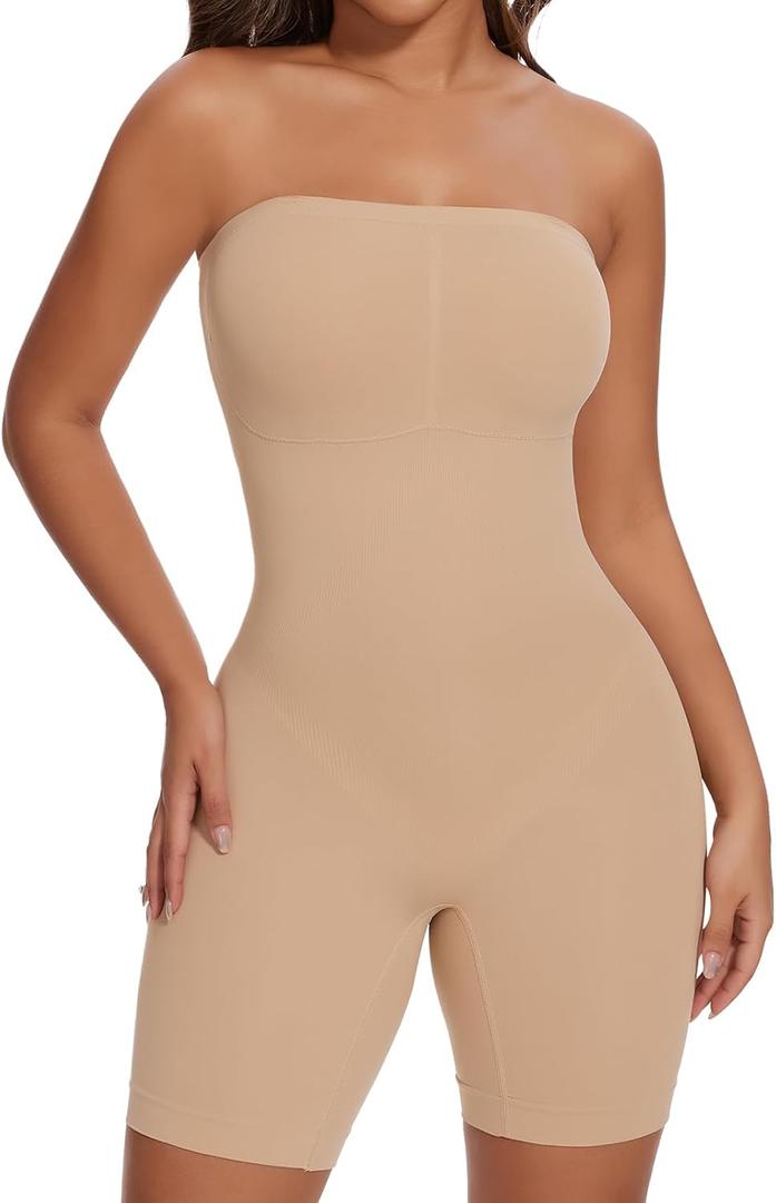SHAPERIN Strapless Shapewear Bodysuit for Women Tummy Control Full Body Shaper with Removable Straps (X-Large, Built in Bra-nude)