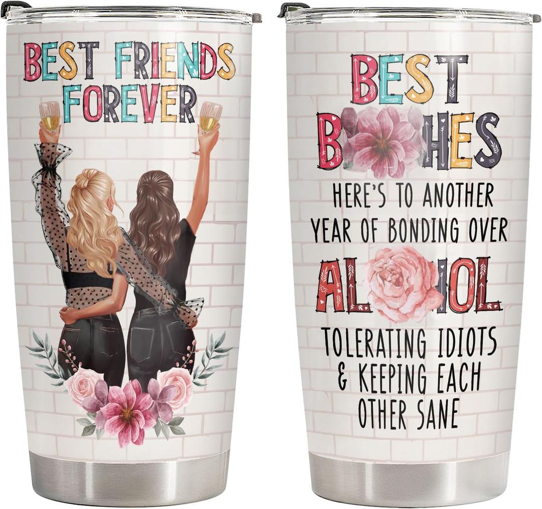 34HD Best Friend Tumbler with Lid, 20oz Insulated BFF Drinking Cup, Another Bonding Year Coffee Mug, Best Friends Gifts, Bestie Gifts for Birthday Mothers Day Christmas