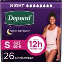 Depend Night Defense Adult Diapers, Incontinence & Postpartum Bladder Leak Underwear for Women, Disposable, Overnight, Small, Blush, 26 Count, 