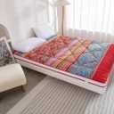 Japanese Floor Mattress Futon, Thicken Foldable & Portable Roll up Camping Mattress, Bohemia Yellow Queen