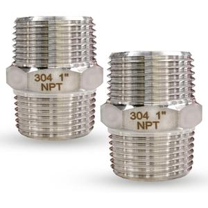 1" Male Hex Nipple Pipe Fittings, 304 Stainless Steel 1 inch NPT Threaded Pipe Adapter Fittings Equal Nipples Connectors, Male Straight Connector Pipe Fitting (2pcs)