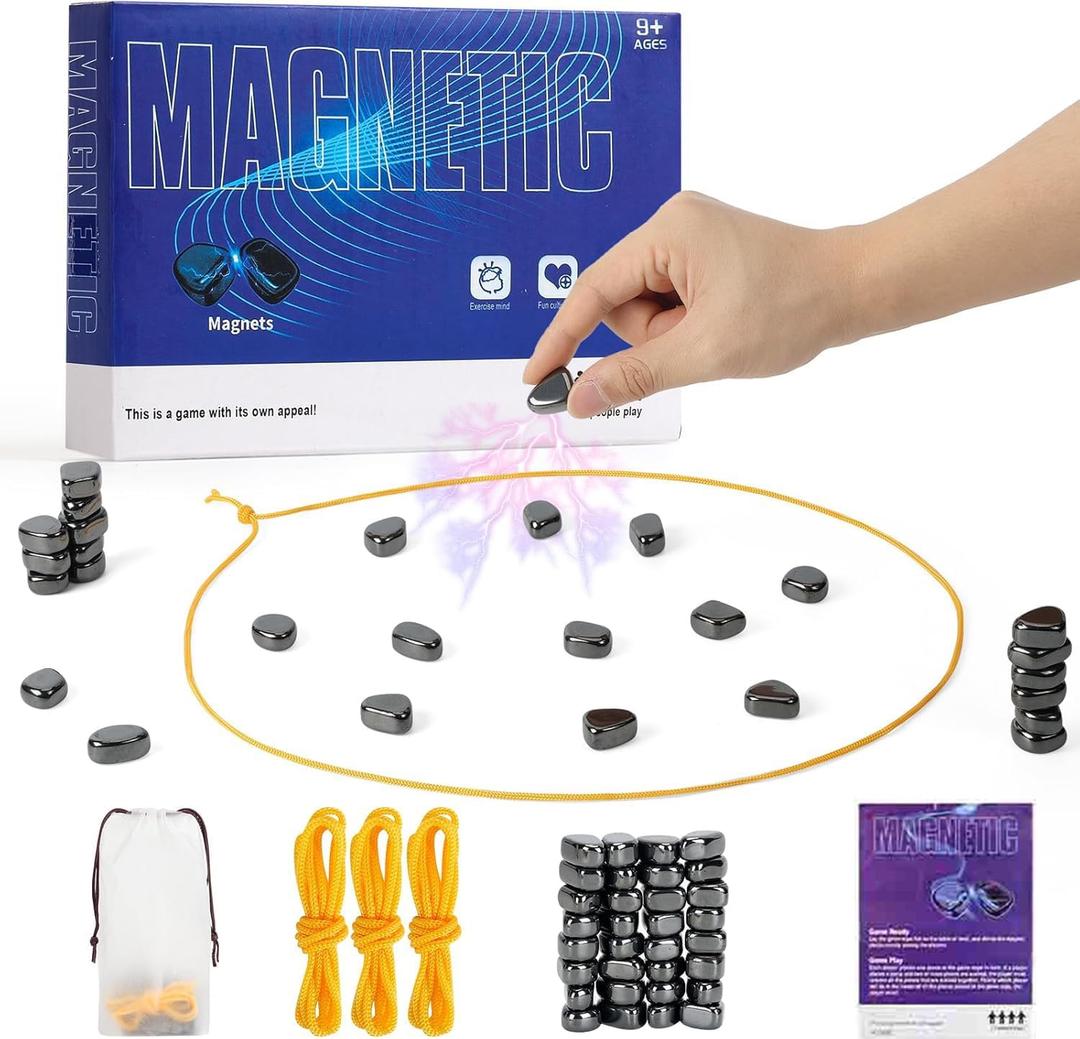 Magnetic Chess Set with 32 Travel-Stones, 3 String & Portable Storage Bag, Strategy Board Game for Family Game Night, Indoor Outdoor Use for Kids Adults