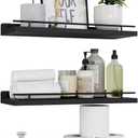 WOPITUES Floating Shelves with Black Metal Guardrail, Shelves for Wall Decor Set of 3, Wall Shelves for Bedroom, Bathroom, Kitchen, Living Room, Plants, Picture Frames, Art- Black