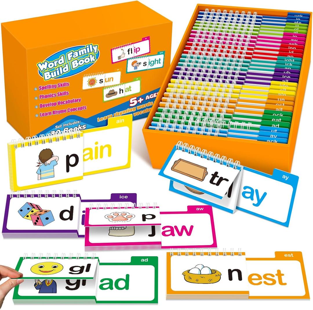 Phonics Flash Cards Word Family Build Book,Learn to Read 30 Read and Rhyme Flip Books,Sight Words Flash Cards Kindergarten Phonics Flip Books for Kids Classroom Homeschool Preschool Learning Activity