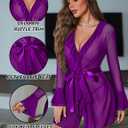 Avidlove Mesh Lingerie Robe Sets Long Sleeve Kimono Nighty With Thong | Sexy, Long Sleeve, Soft, Sheer Mesh, Robe with Thong, Ruffle Bell Sleeves