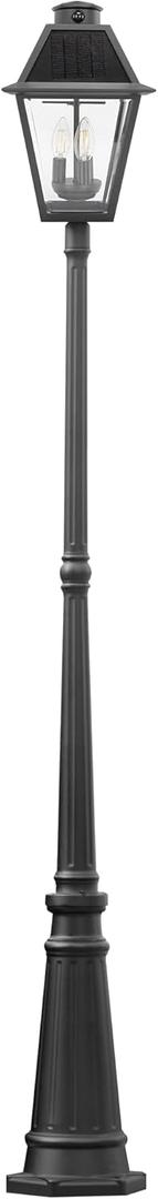 LUTEC Outdoor Solar Lamp Post Light with Motion Sensor, Dusk to Dawn Waterproof Pole Light with Three Modes, Exterior Vintage Black Solar Powered Street Light Fixtures for Garden, Patio, Pathway, Yard