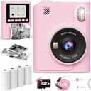 Instant Print Camera for Kids, 1080P Instant Digital Print Cameras for Toddler, Portable Toy for 4 5 6 7 8 9 10 Year Old Girl, Christmas Birthday Gifts for Girls Boys with SD Card Pink