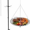 22" Fire Pit Campfire Grill Grate, 22" Hanging Open Fire Cooking Grill Grate Portable Round Camping Cooking Barbecue Rack Heavy-Duty, Easy Setup & Adjustable Height for Outdoor Camping BBQ