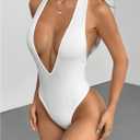 Milumia Women's Deep V Neck Halter Bodysuit Sexy Backless Slim Fit Going Out Top, X-Small