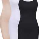 WILLBOND 3 Pieces Basic Cami Women Long Tanks Dress with Strap, Solid Color (Large)