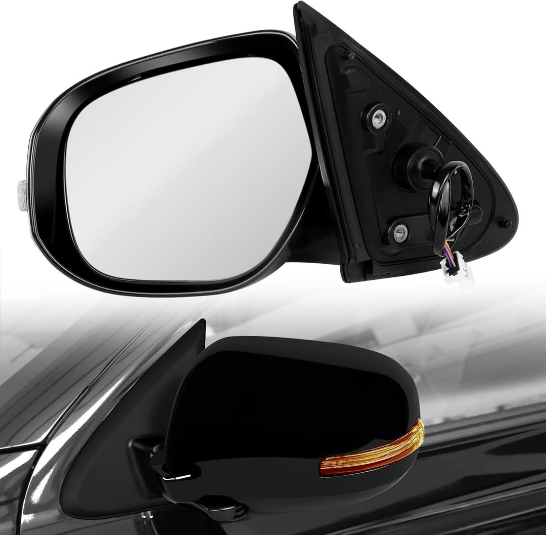 Left Driver Side Mirror Fit for 2014-2021 Mitsubishi Outlander, Rear View Mirror with Power Glass, Heated, Turn Signal and Electric Folding Black (Doesn't Fit for Outlander Sport Model, 9Pins, Black)