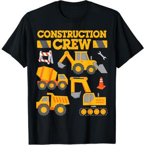 2 Pack Construction Crew Worker Excavator Shirt Toddler Boys Girls T-Shirt (Small, Black)