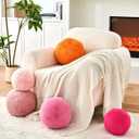 Uvvyui Hot Pink Ball Pillow, 11.8" Cute Round Throw Pillow Faux Rabbit Fur Room Decorative Throw Pillow, Ball Shaped Pillow Plush Cushion for Couch, Sofa, Bedroom, Medium-11.8 Inch