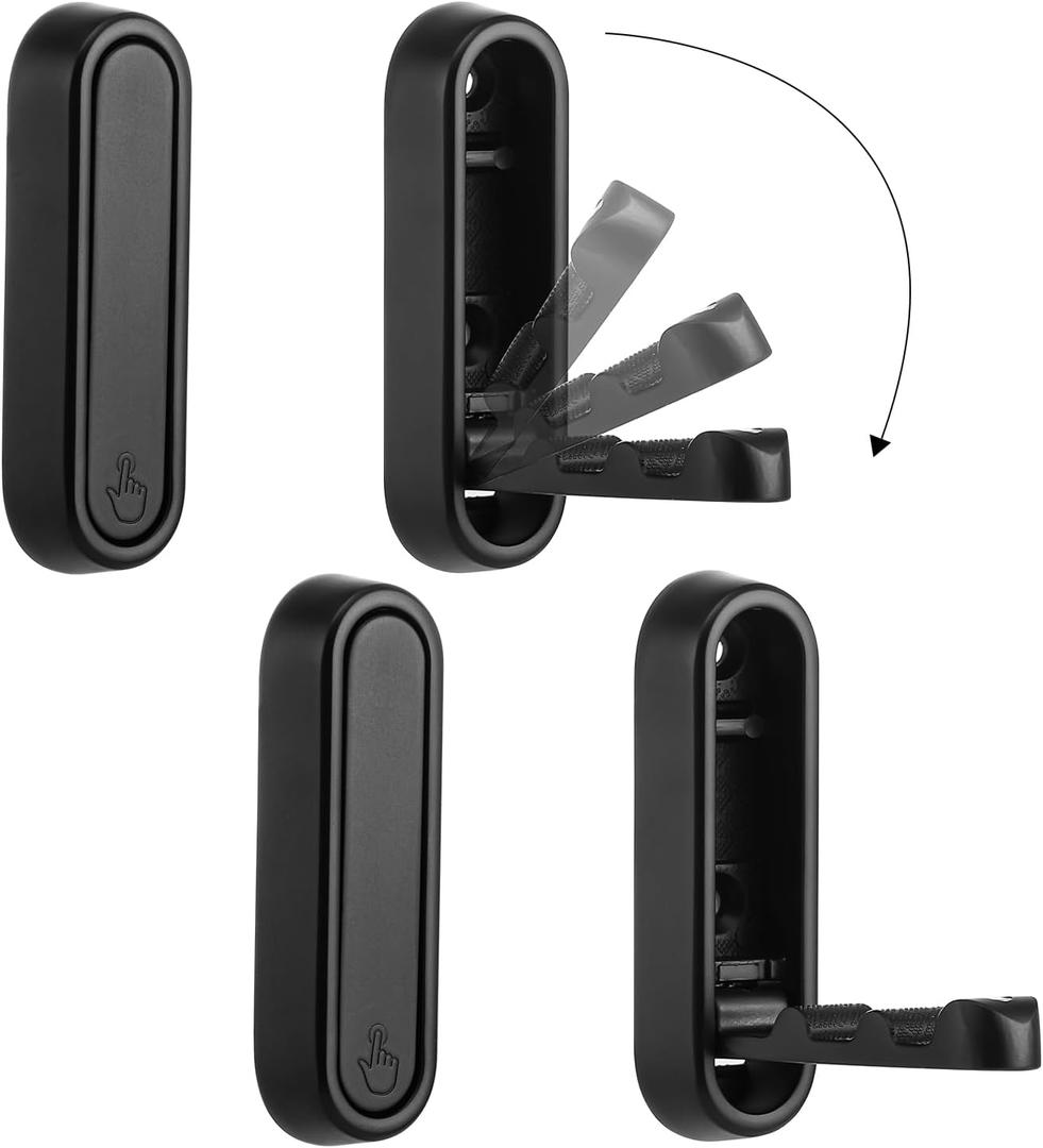 Dntorx Folding Coat Hooks, 4 Pcs Foldable Black Wall Hooks Heavy Duty Foldable Hook Bathroom Towel Hooks Robe Hooks Wall Mounted for Hanging Coat Towels Clothes Hat Bags Keys