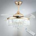 42 Chandelier Ceiling Fan Lighting Dimmable Remote Control Fandeliers Crystal Ceiling Fan with Lights for Bedroom Living Room Speed 3 Light (Gold