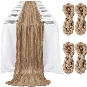LemonRoad 4 Pcs 20ft Cheesecloth Table Runners Extra Long Boho Rustic Gauze Fabric Cheese Cloth Runner for Wedding Decorations Baby Shower Party Supplies Boho Table Bridal Shower Decor (Nude)