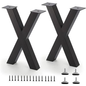 Bench Legs 16 Inch X-Shape Metal Bench Legs Sturdy Metal Coffee Table Legs, Set of 2, Black