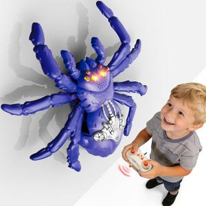 Wall Crawling Spider, Rechargeable Remote Control Robot Toy for Kids with LED Eyes and 360 Stunts, Wall Climbing Funny Prank Toys Birthday Gifts for Boys & Girls Ages 3-5 4-6 7-8 (Blue)