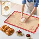 Extra Thick Silicone Baking Mat with Recipes - 26x16 inch Non Stick Pastry Mat with Measurements for Sourdough, Macarons, Bread, Pizza, Dough Rolling, Kneading, Heat Resistant to 480F Gift for Baker (Red-Brown)