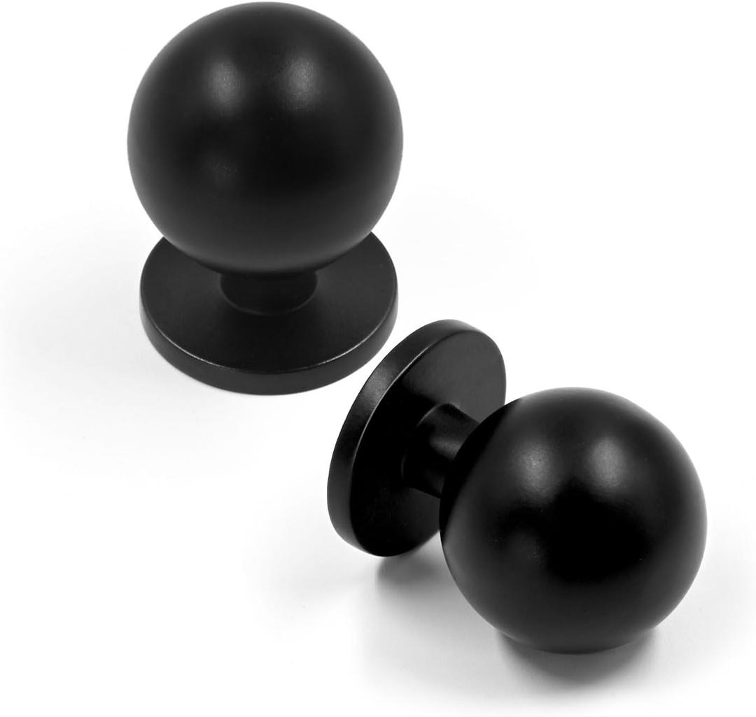 FILTA 10 Pack 1Inch(27mm) Diameter Round Solid Ball Matte Black Cabinet Knobs Drawer Pulls Cabinet Hardware for Kitchen Cabinets and Bathroom Cabinets (Single Hole Knob)