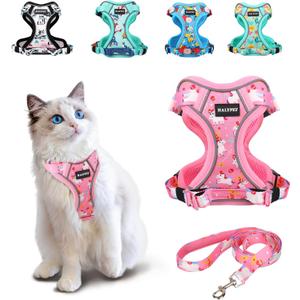 Halypet Cat Harness and Leash Set[MAX Safety 4th-Gen] Cute Escape Proof Vest Harness for Girl&Boy Cat Walking, Comfortable Adjustable Leash and Reflective Strips for Outdoor Kitten, S Pink Unicorn (Small (7-12lb))